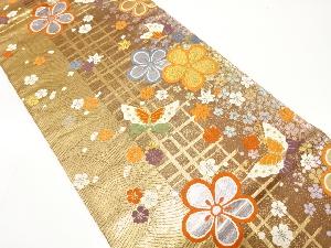 蝶に梅・菊・楓模様織り出し　振袖用袋帯